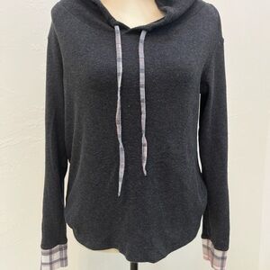 Victoria's Secret Dark Gray Hoodie with Plaid‎ Details